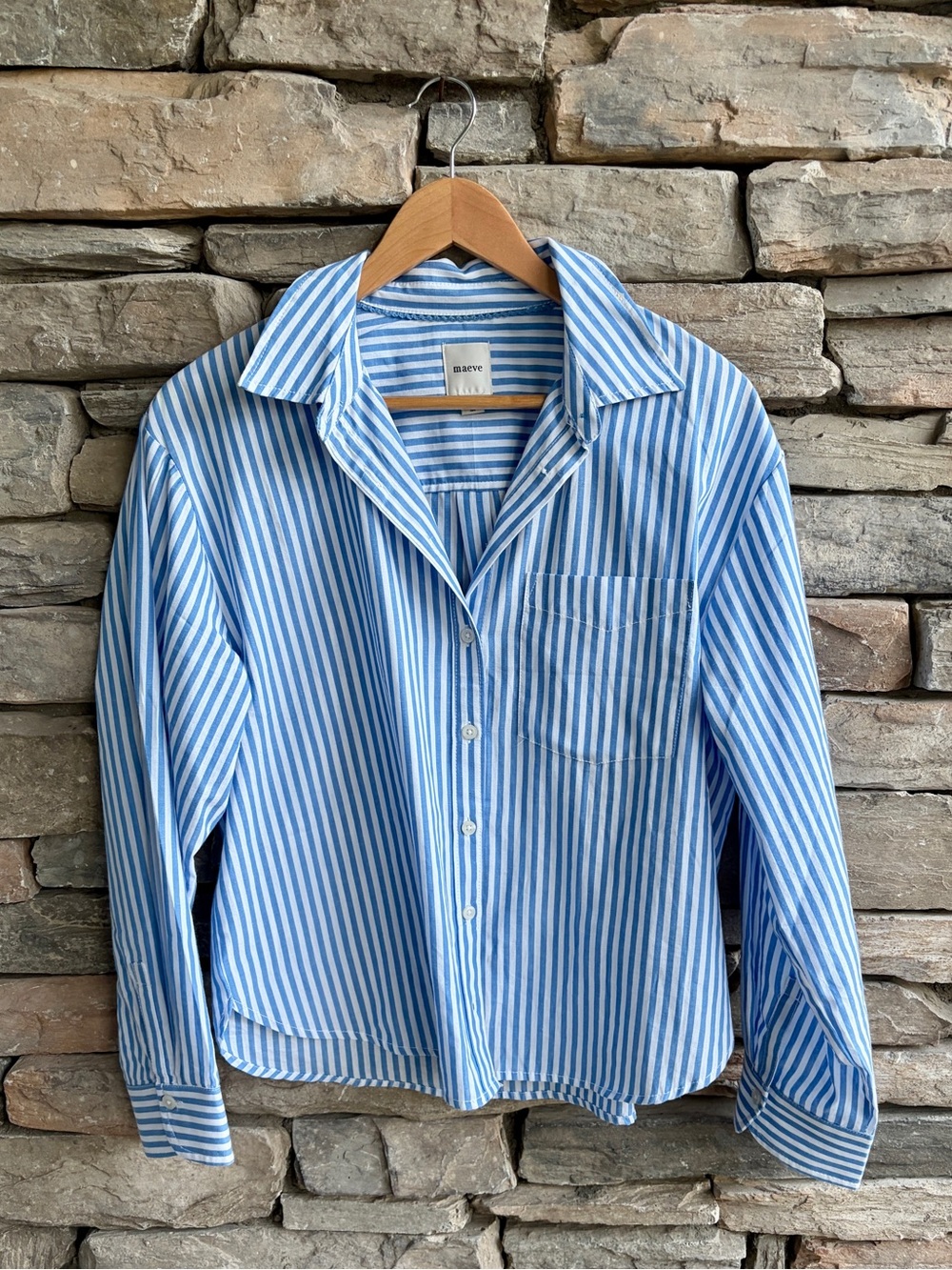 Anthropologie Maeve Shrunken Bennet Button Down blue stripe crop length small